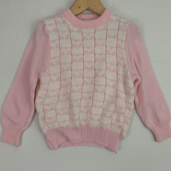 Vintage Kids Classics Girls S 4/5 Acrylic Sweater Hearts Pink White Kawaii - Picture 2 of 5